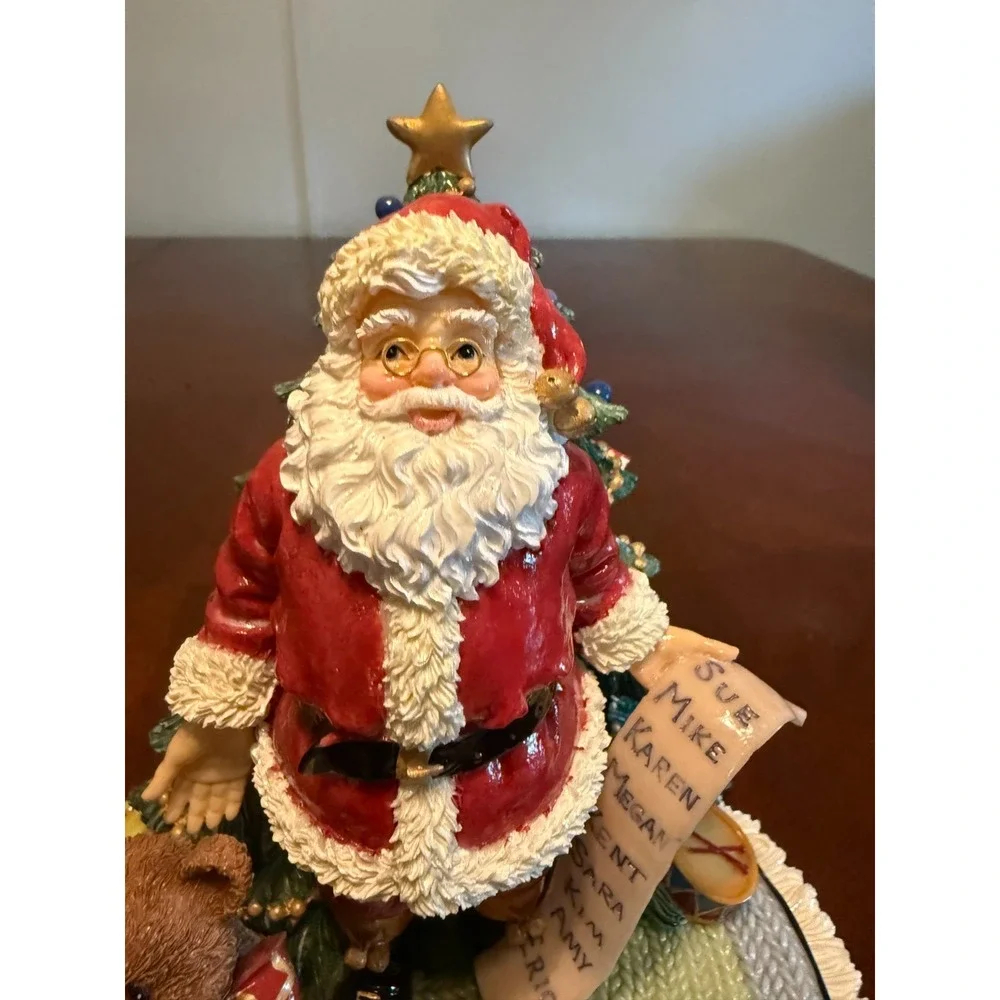 Vintage Musical Santa Claus Figurine with‎ Christmas Tree Teddy Bear Here Come